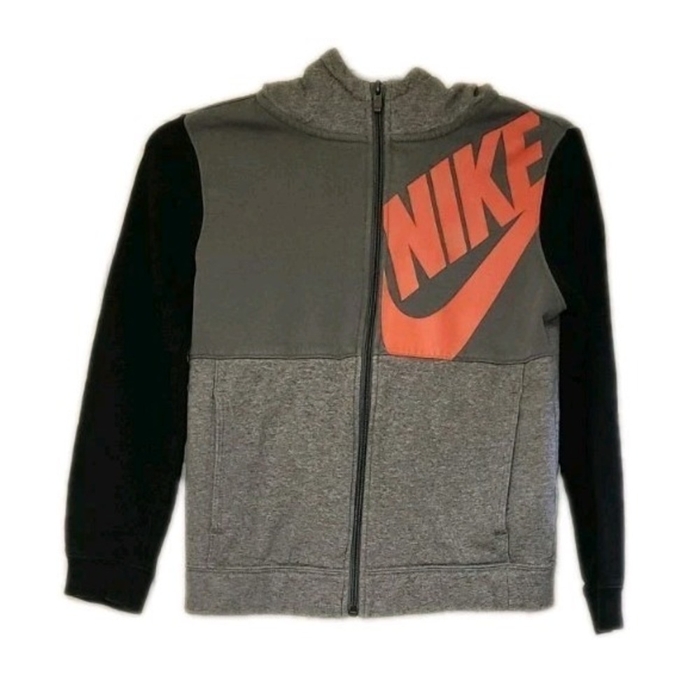 Boys Nike Carbon Fleece Full Zip Hoodie Grey Size Medium Pullover.